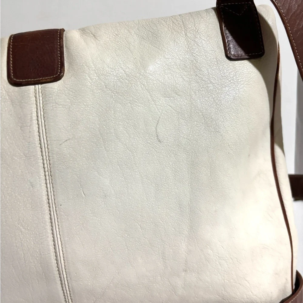 Bettina white & brown woven leather crossbody handbag